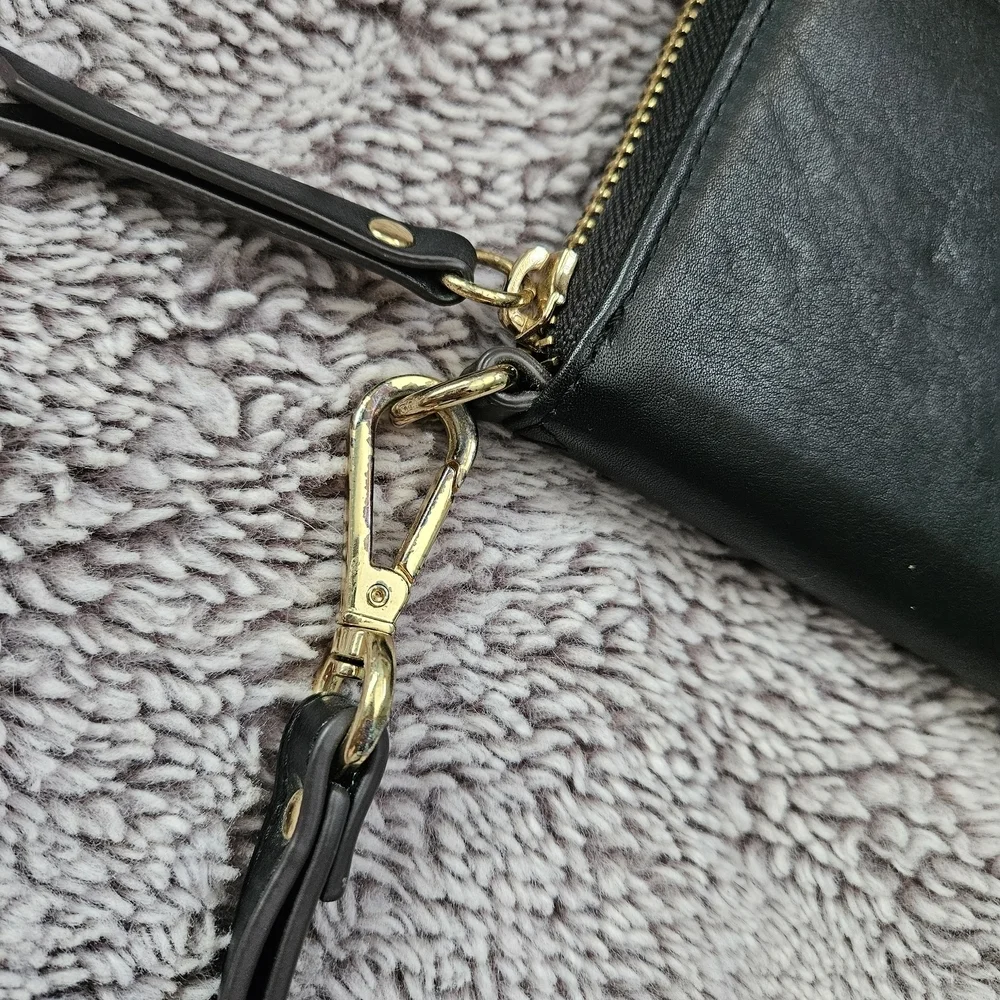 Emma & Sophia Black Zip-Around Wristlet Wallet | Gold Hardware